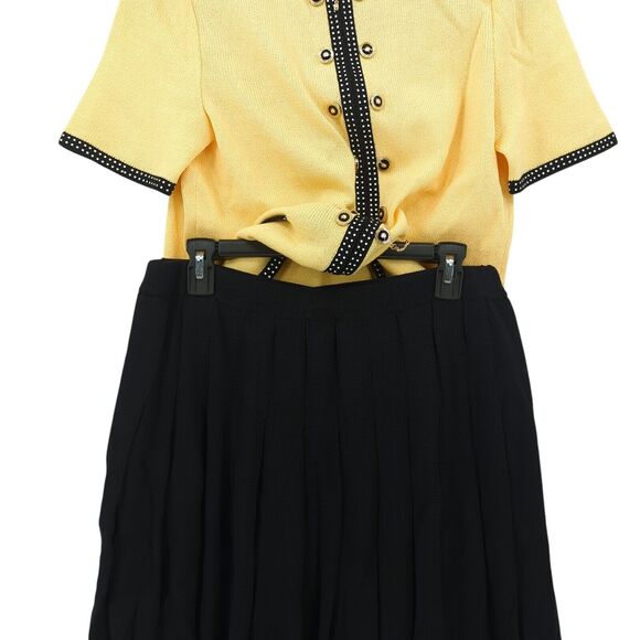 St John Women 2 Suit Set Yellow Black Santana Knit Spring 2002 Blazer Skirt FLAW - Picture 10 of 13